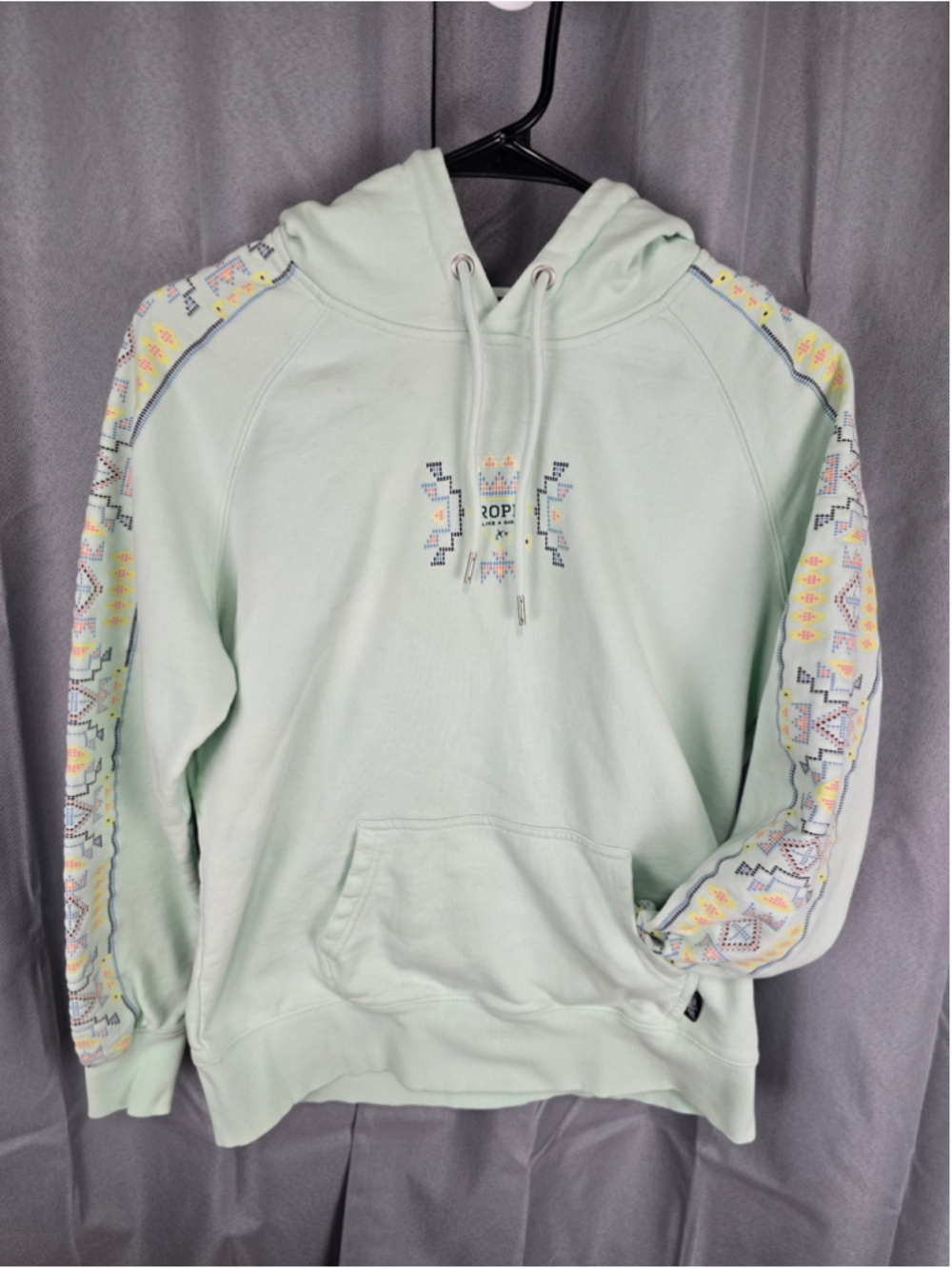 Women's Hooey Hoodie Sweatshirt Size L Mint Green Multi-color Graphic